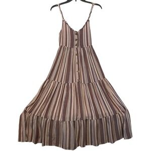 Roxy Summer Dress Maxi Size XS Spaghetti Straps Flowy Stripes Muted